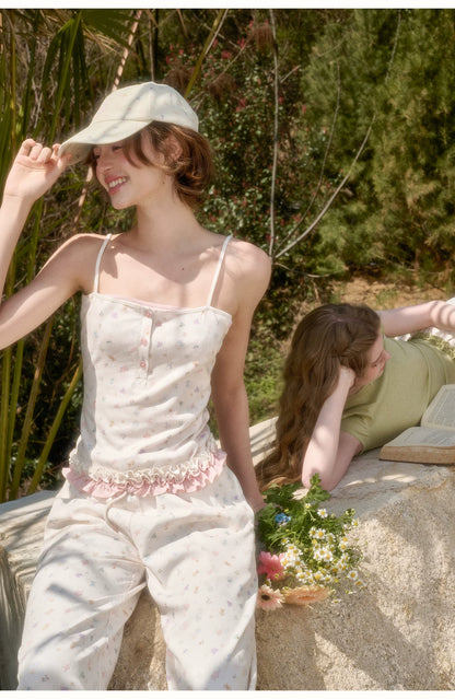 Bunny Garden Ruffle Trim Printed Camisole