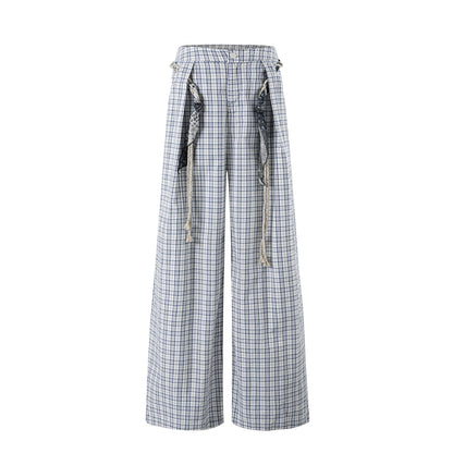 Relaxed Plaid Cotton Wide-Leg Trousers