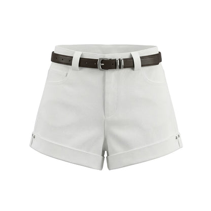 High-Waisted Straight-Leg Denim Shorts with Rolled Hem