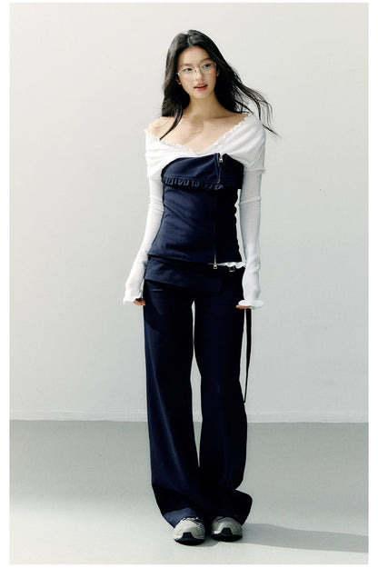 Detachable Off-Shoulder Panelled Slim-Fit T-Shirt