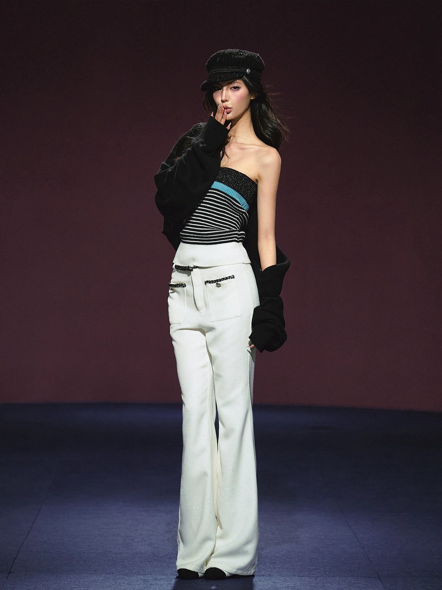 Tweed Color-Block Slightly Flared Trousers - CHINASQUAD