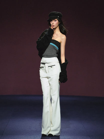 Tweed Color-Block Slightly Flared Trousers - CHINASQUAD