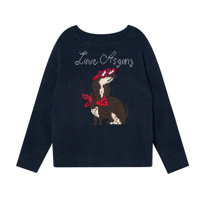 Animal Jacquard Embroidered Knit Sweater