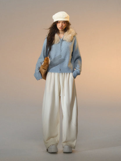 Detachable Fur-Collar Fleece Hooded Cardigan
