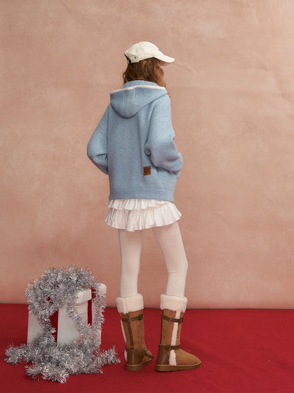 Relaxed Contrast-Trim Hooded Zip Cardigan