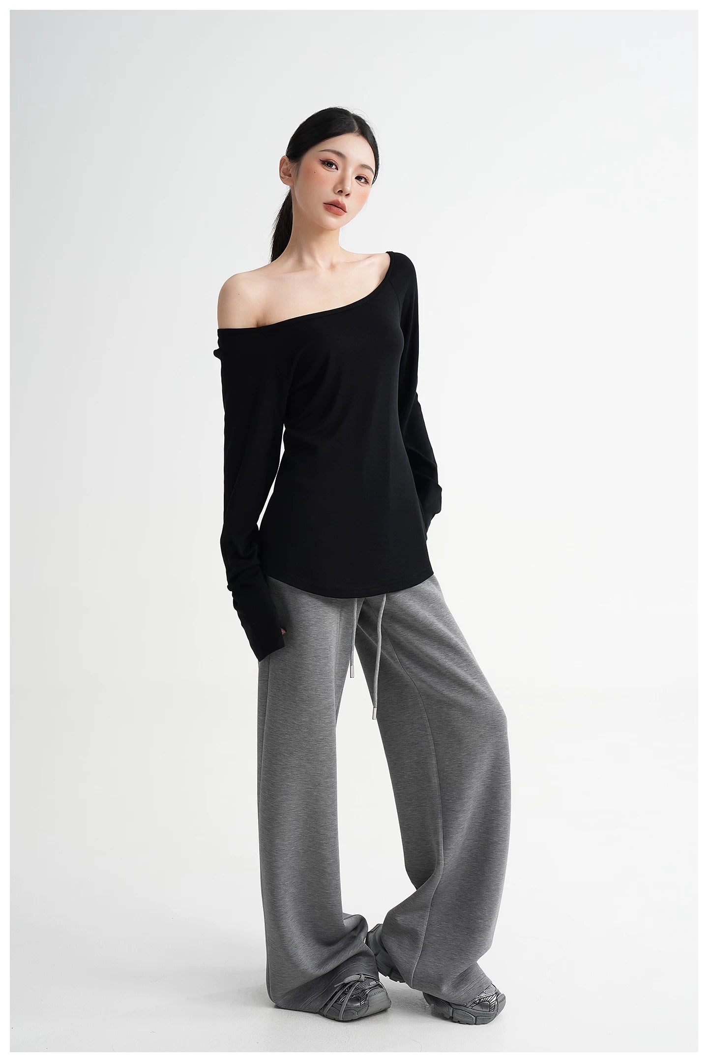 Waist-Cinching Fitted Long Sleeve T-Shirt