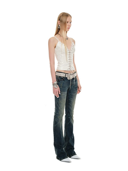 Blue Denim Skinny Flare Pants