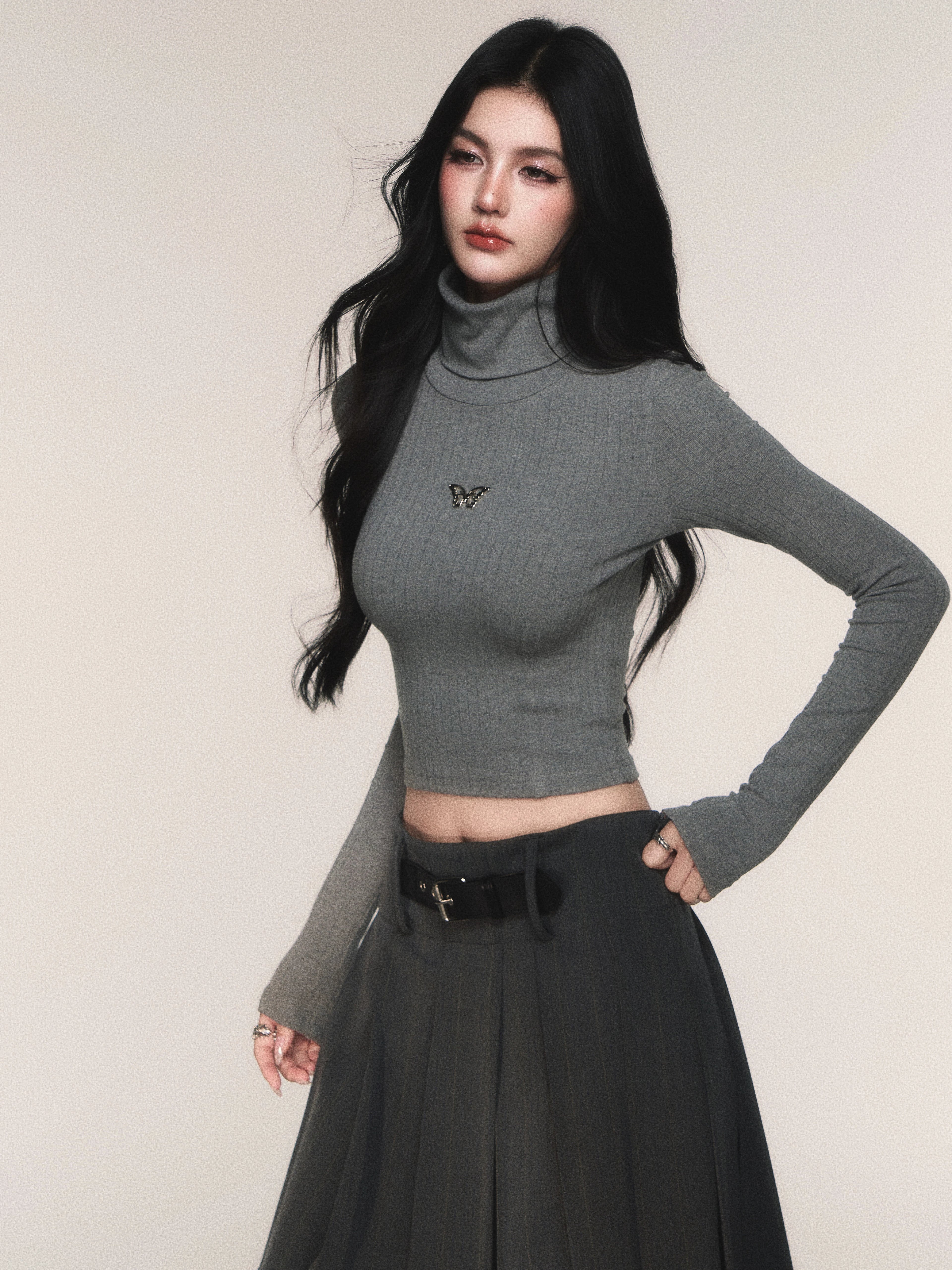 Ribbed Turtleneck Slim-Fit Knit T-Shirt