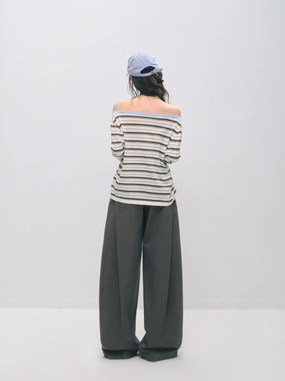 Relaxed Striped Henley Long Sleeve Top