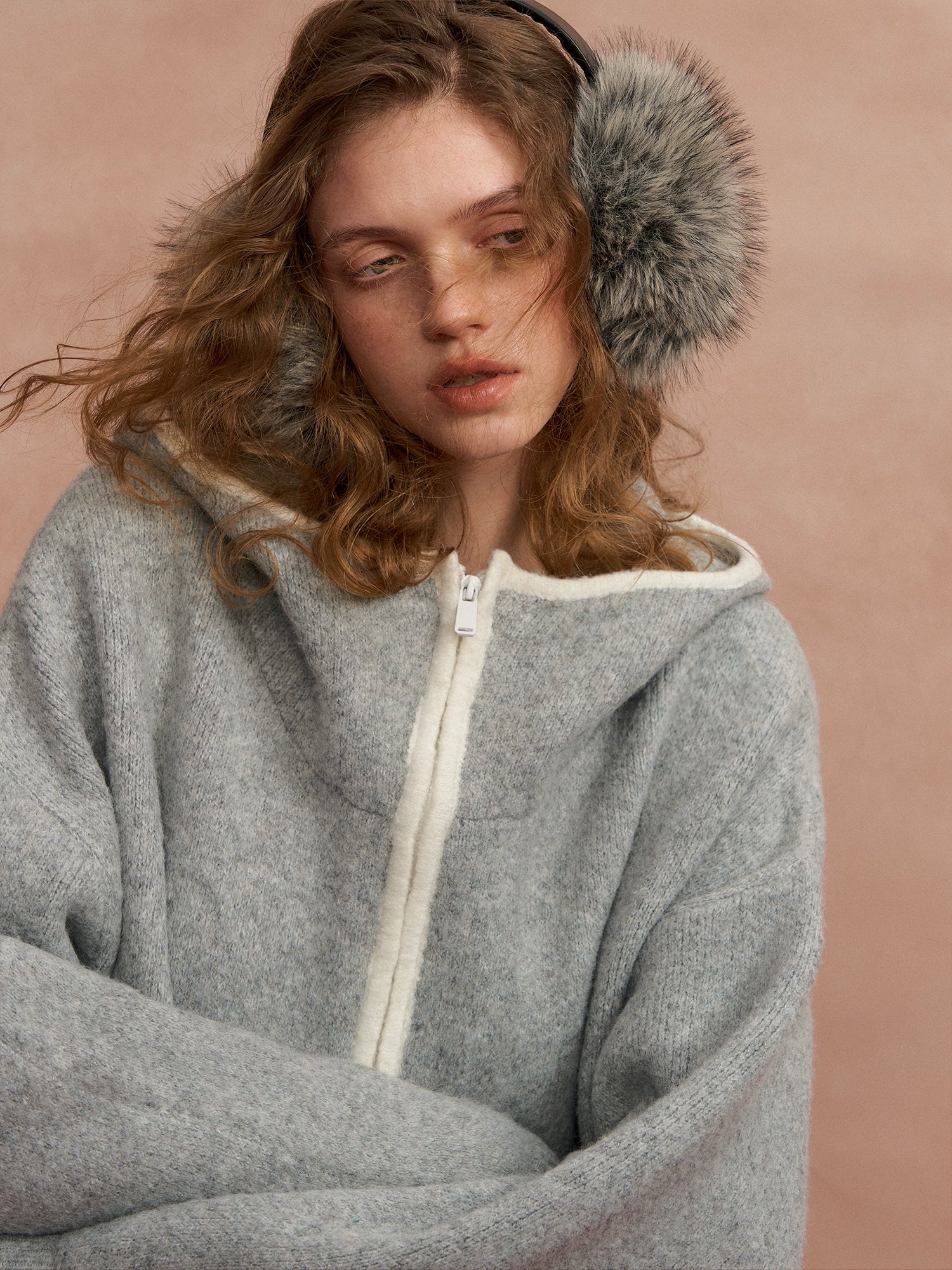 Relaxed Contrast-Trim Hooded Zip Cardigan