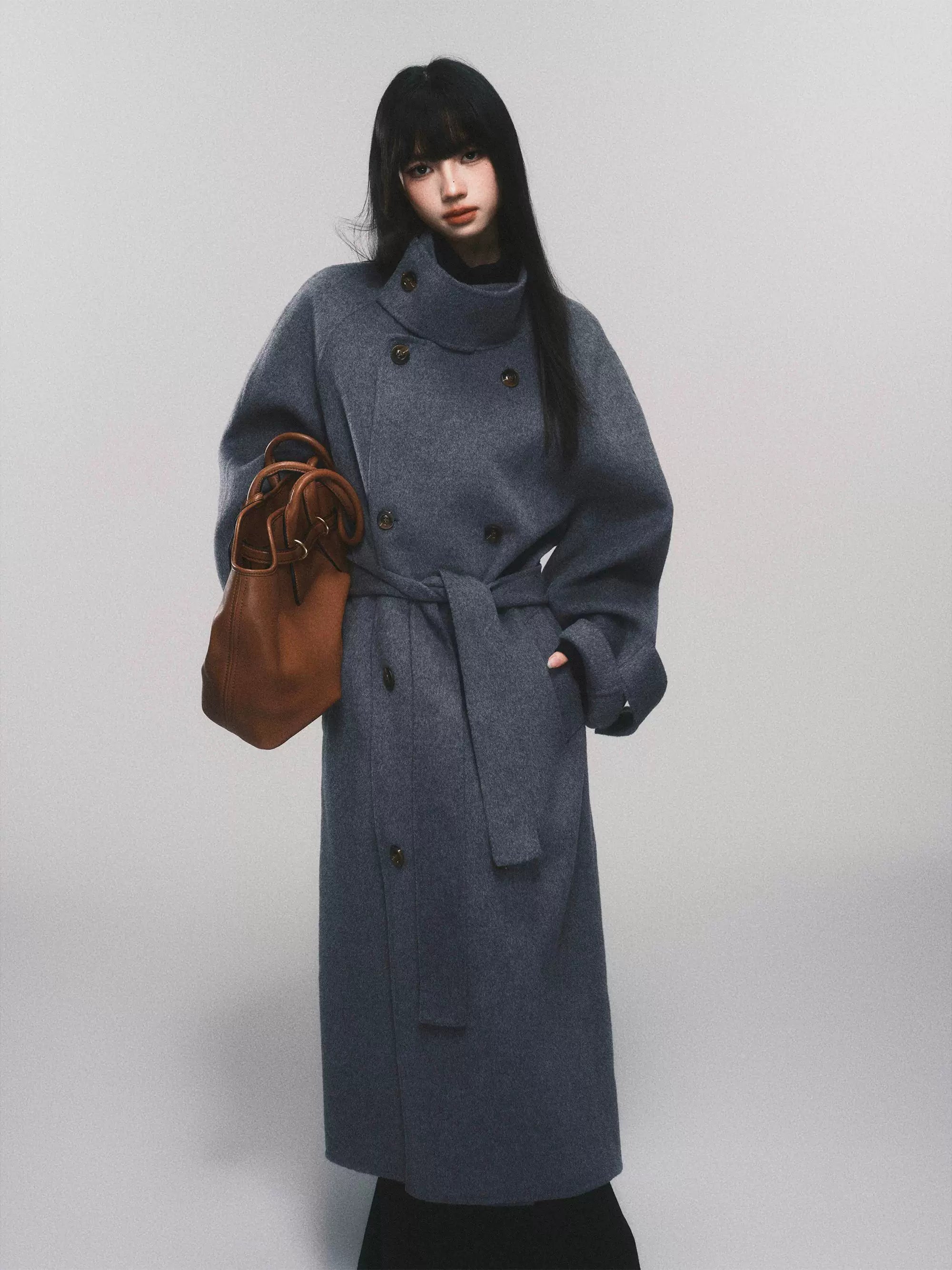Stand-Collar Double-Faced Wool Coat