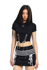 White & Black Cropped Sleeveless Belted Top - CHINASQUAD