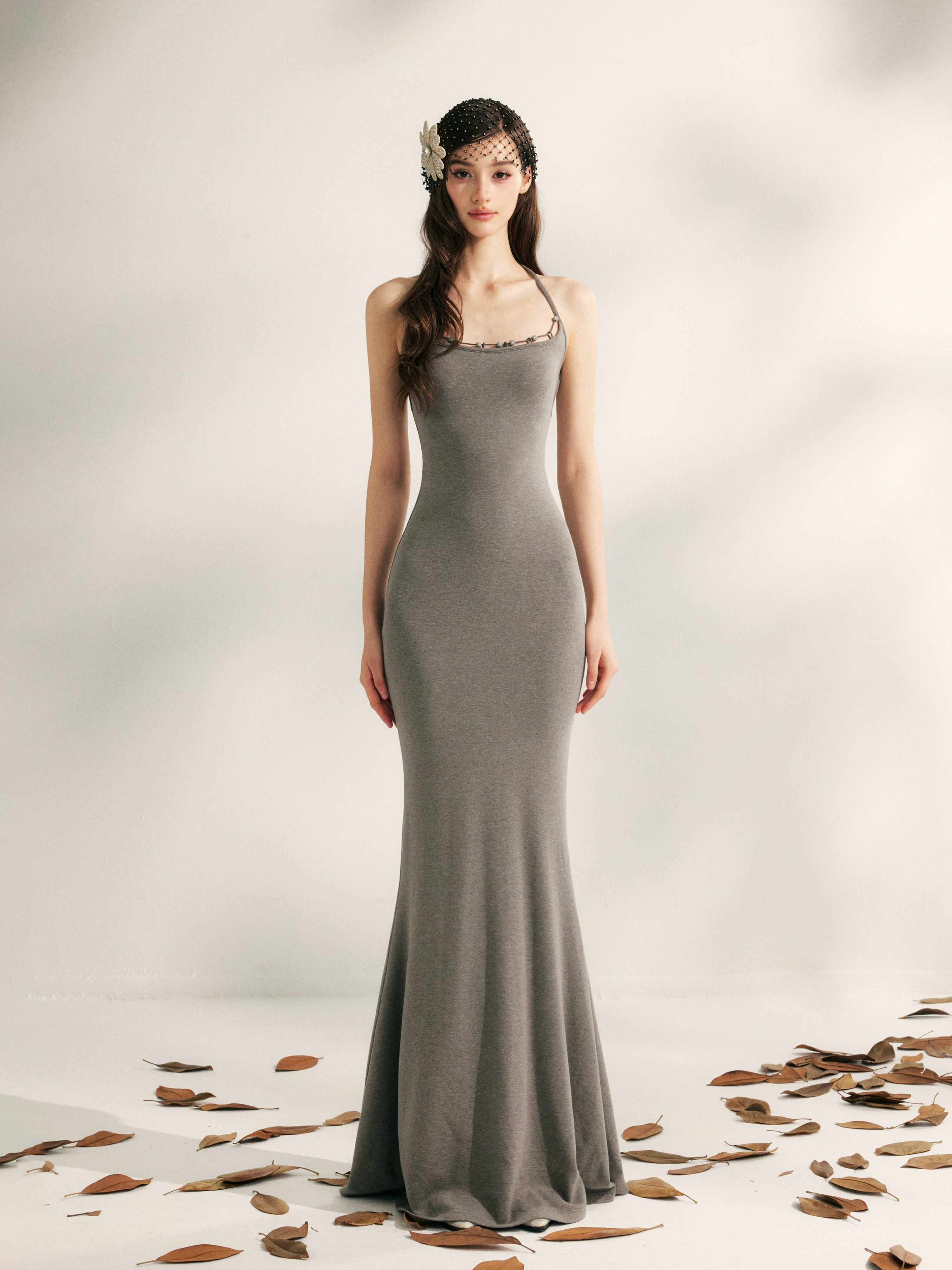 Jasmine Beaded Halter Knit Mermaid Dress