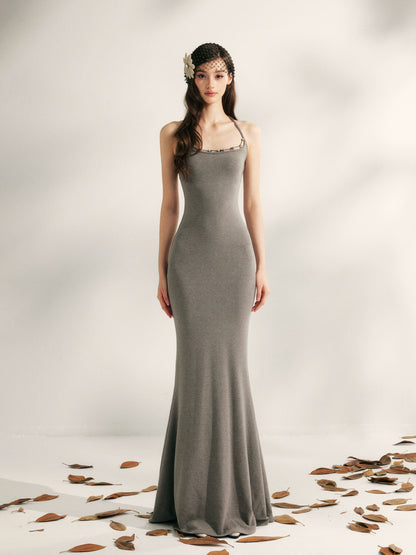 Jasmine Beaded Halter Knit Mermaid Dress