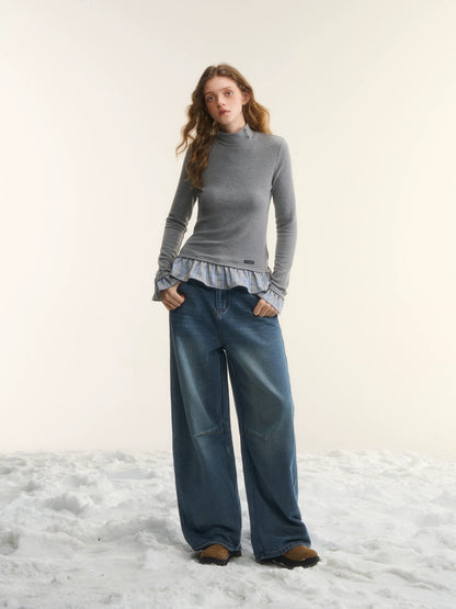 Washed Sculpted Loose-Fit Denim Trousers