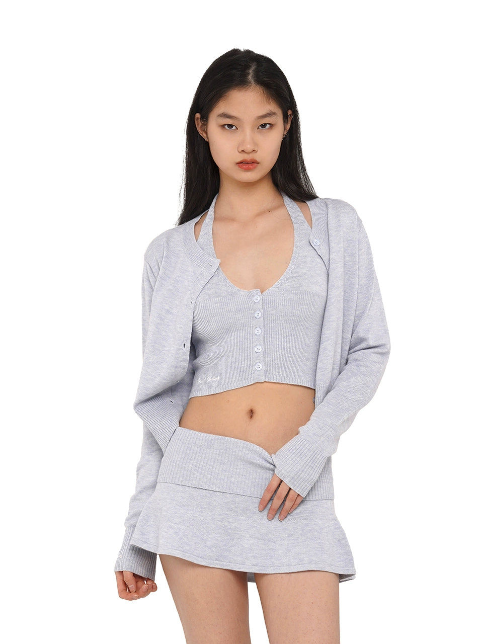 Gray &amp; Blue Spring Knit Cardigan