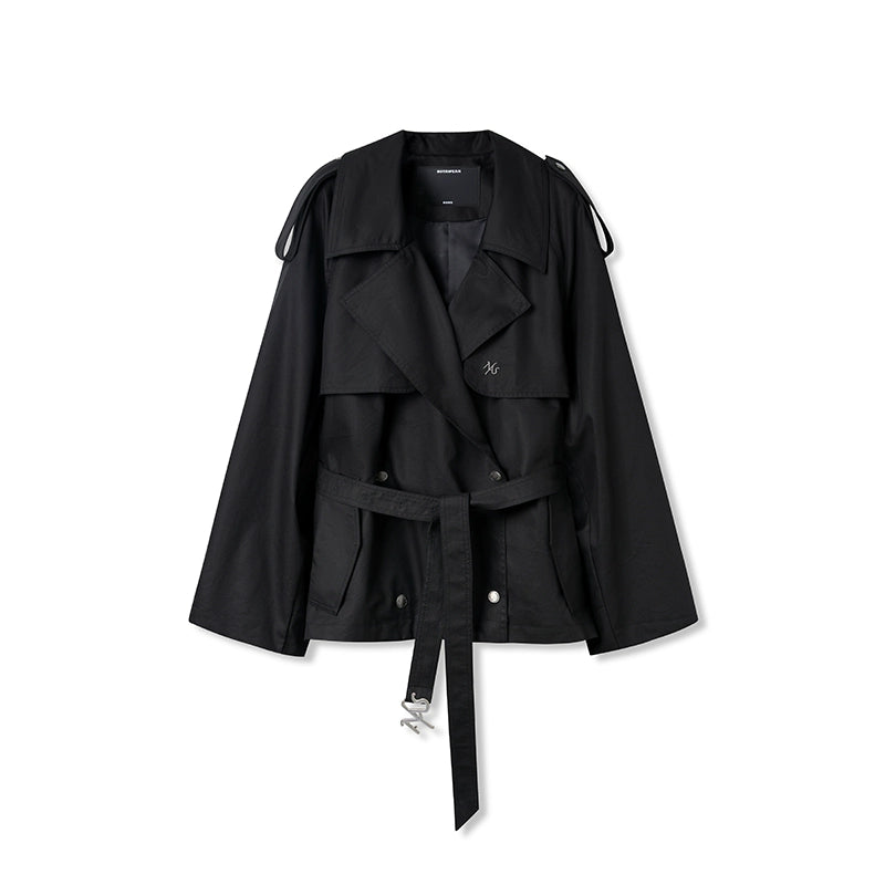 Draped Shoulder Oversize Trench Coat - CHINASQUAD
