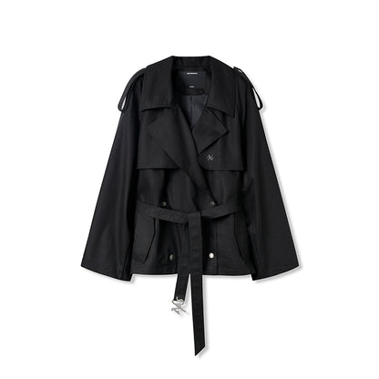 Draped Shoulder Oversize Trench Coat - CHINASQUAD