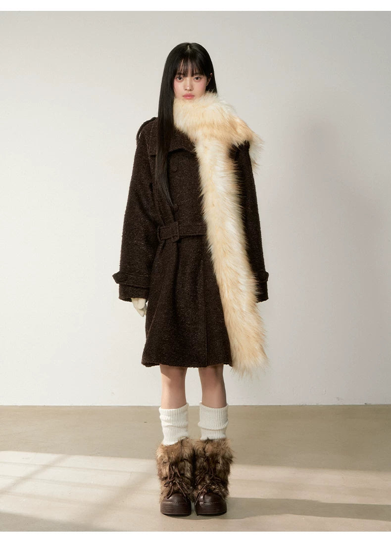 Stand-Collar Bouclé Wool Long Coat