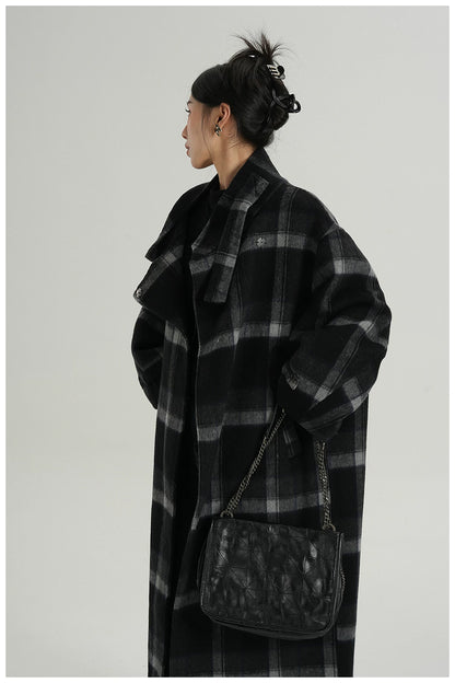Plaid Stand-Collar Double-Faced Wool Coat