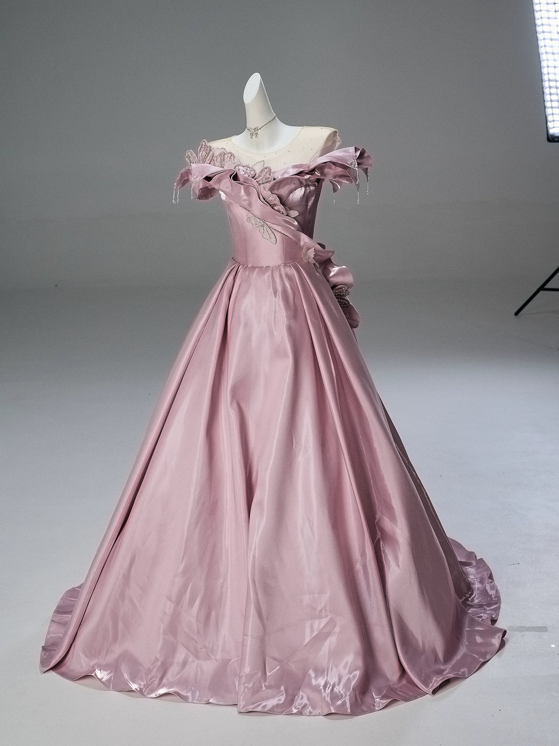 Peachcore Satin Bloom Couture Gown