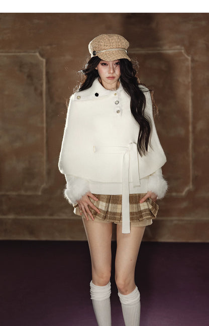 Soft Wool Plaid Pleated Mini Skirt