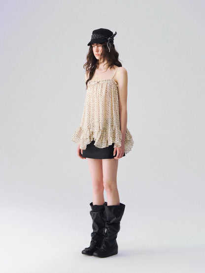Sheer Polka Dot Asymmetric Ruffle Camisole