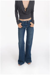 Washed Blue Embroidered Straight Jeans - CHINASQUAD