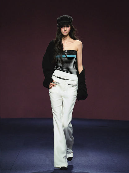 Tweed Color-Block Slightly Flared Trousers - CHINASQUAD