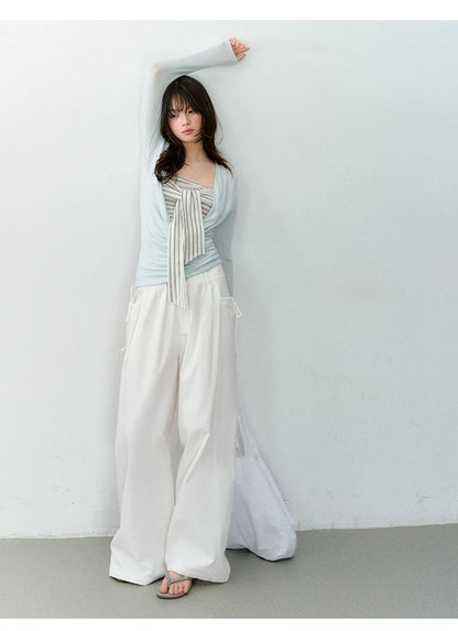 Lyocell Cotton Double-Waist Wide-Leg Pants