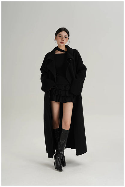 Armor-Collar Long Wool Coat