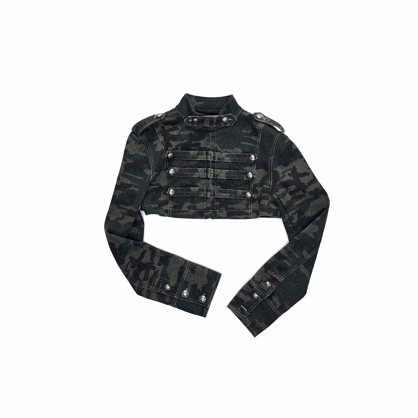 Camouflage Double-Breasted Cropped Jacket &amp; Shorts Set