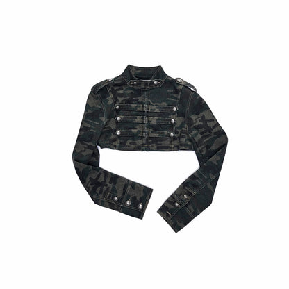 Camouflage Double-Breasted Cropped Jacket &amp; Shorts Set
