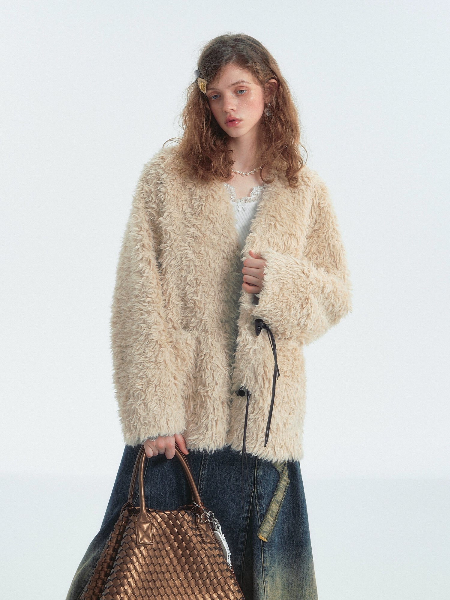 Toggle Button Fur-Trim Long Coat