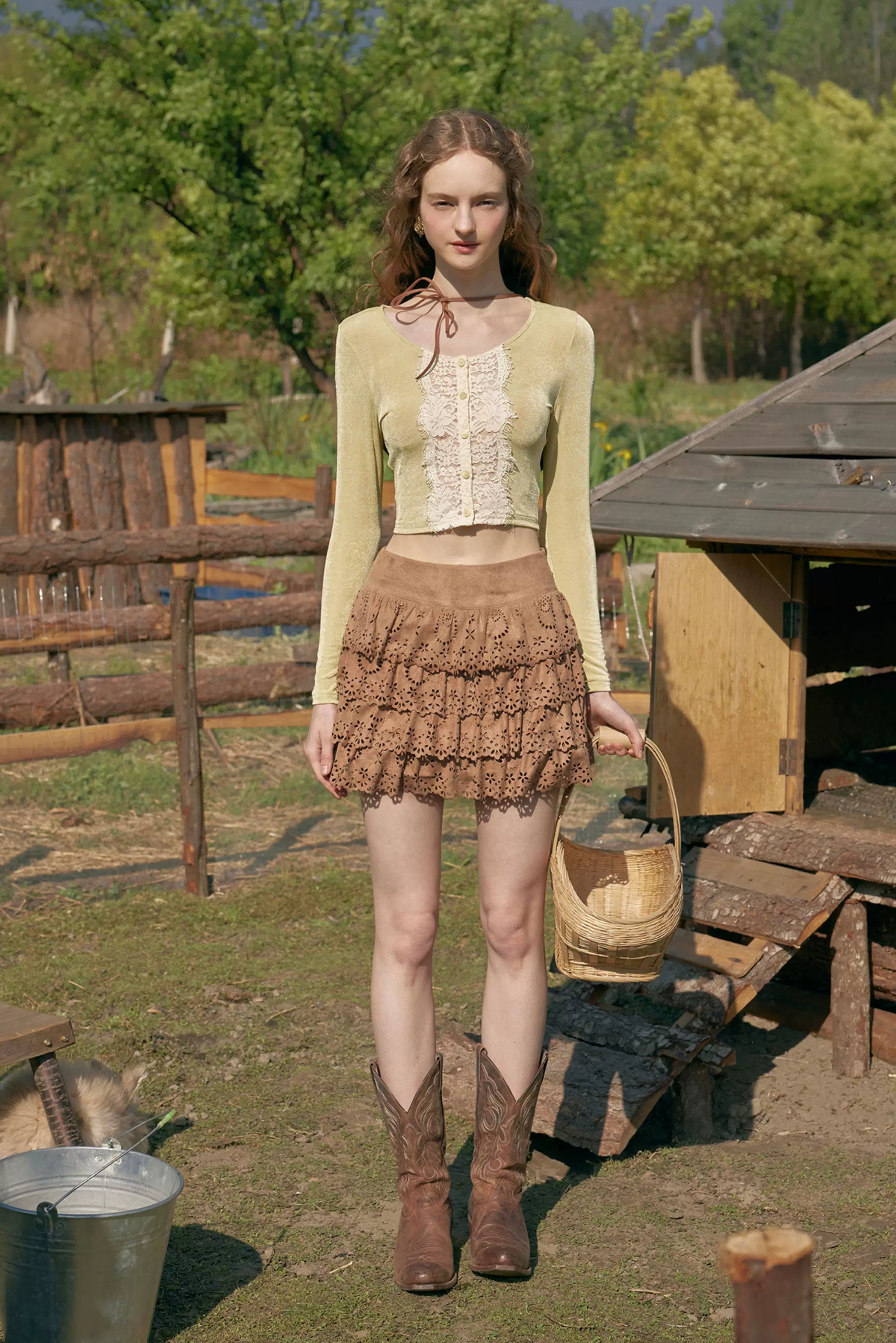 Vintage Layered Cutout Mini Skirt