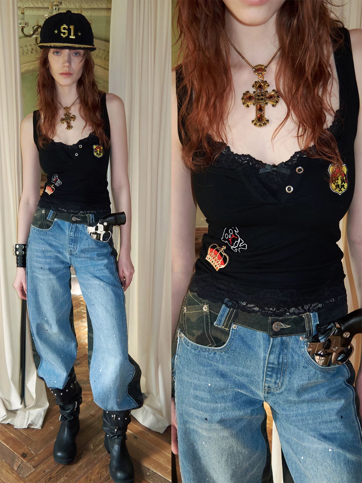 Layered Lace Patch Slim Knit Tank