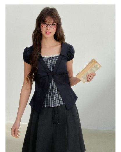 Floral Plaid Academy Layered Short Sleeve Shirt