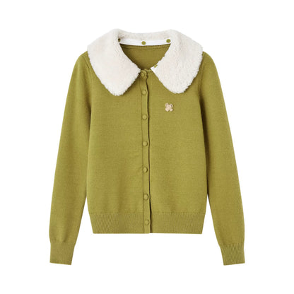 Fur Collar Soft-Touch Plush Cardigan