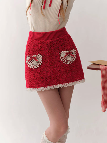 Collegiate White Mock-Neck Knit Top &amp; Skirt Set