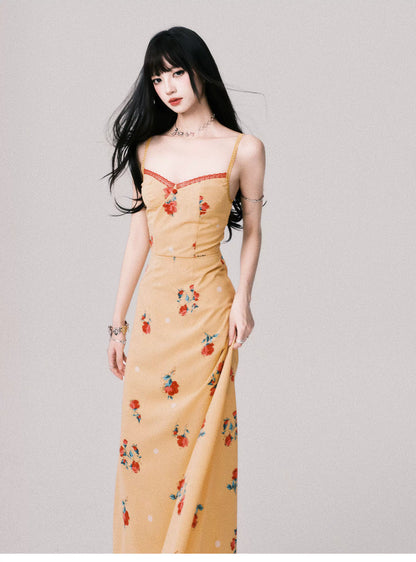 French V-Neck Floral Slip Maxi Dress