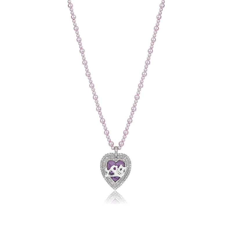 Cat Enamel Purple Pearl Necklace