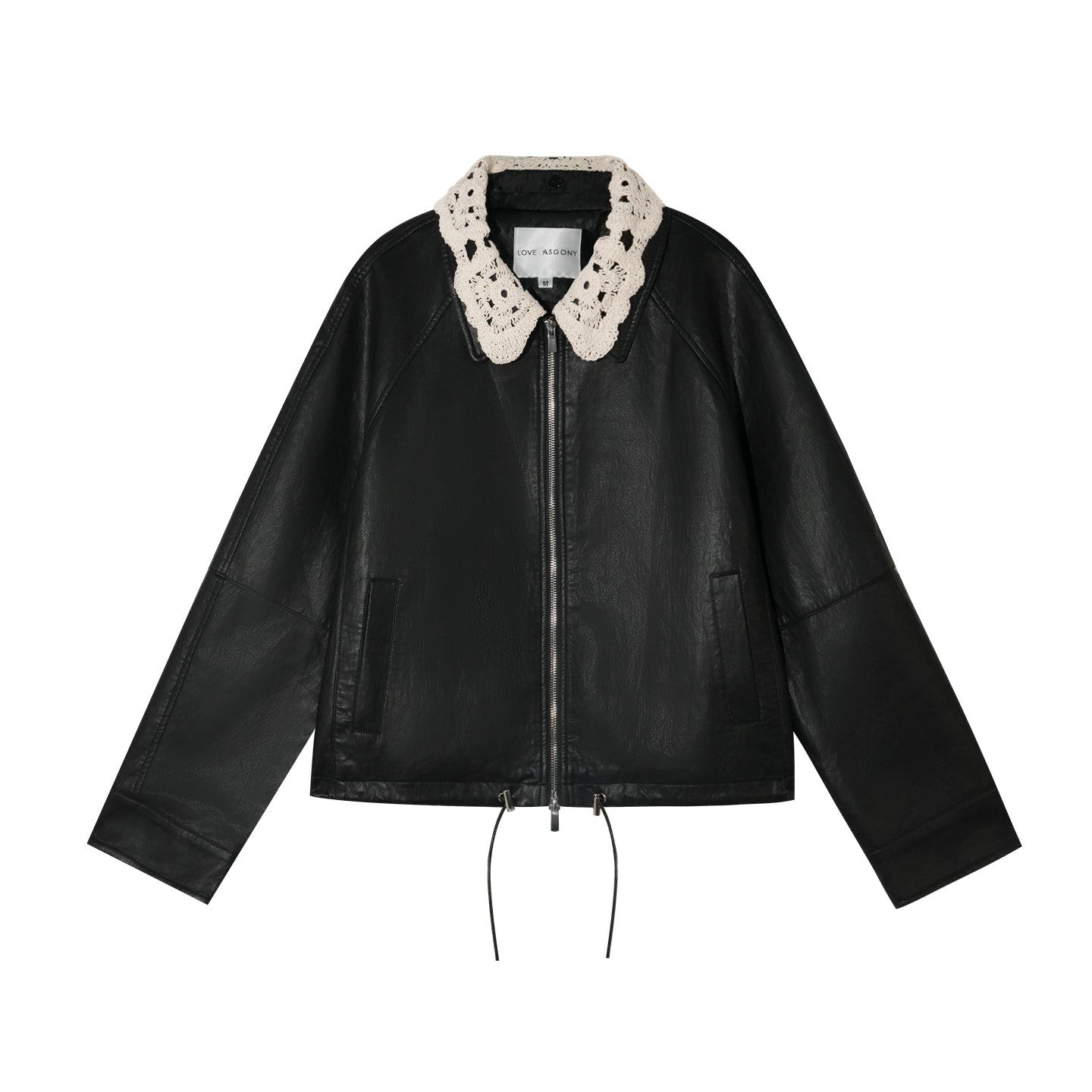 Detachable Collar Zip-Up Leather Jacket