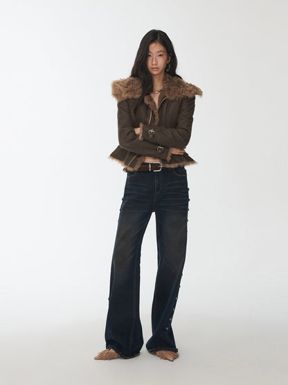 Faux Shearling-Lined Washed Leather Slim Jacket