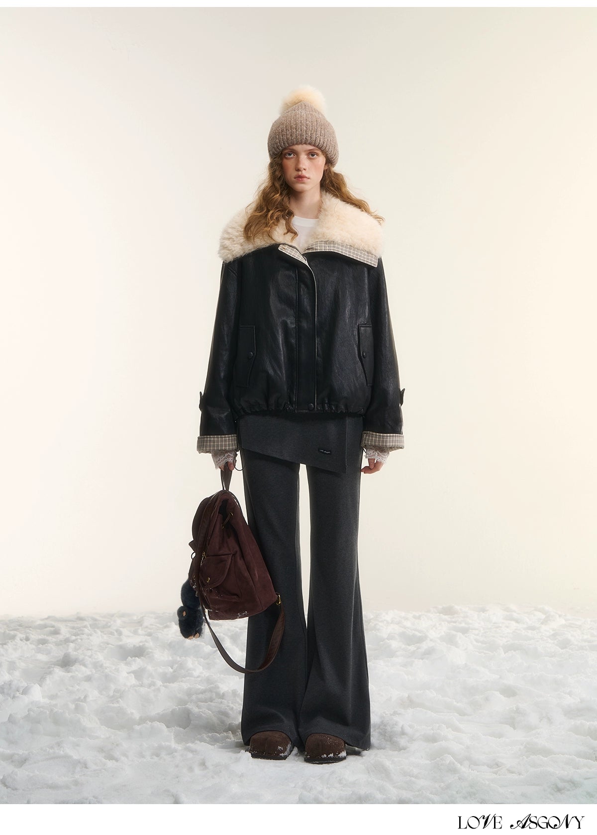 Asgony Asymmetric Layered Flare Knit Pants