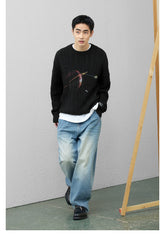 Black Misaligned Crew Neck Sweater - CHINASQUAD