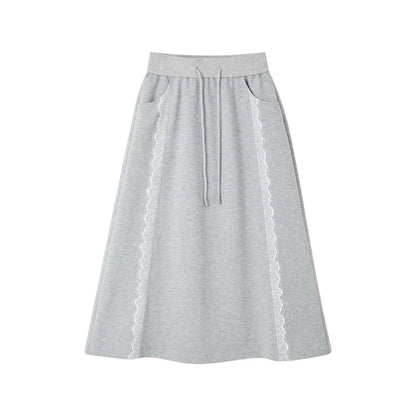 Lace Panel Hooded Sweatshirt &amp; Skirt