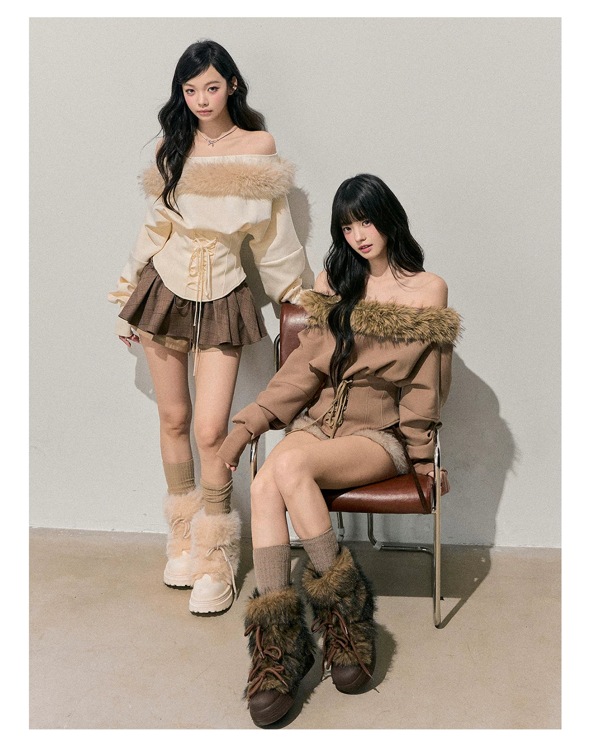 French Off-Shoulder Fuzzy Knit T-Shirt