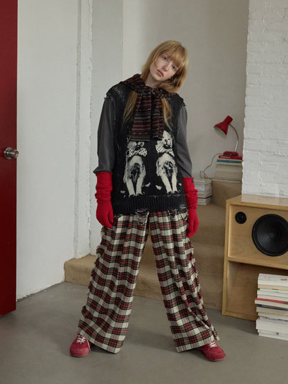 Distressed Cat Jacquard Knit Vest