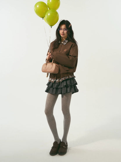 Double-Collar Plaid Patchwork Padded Jacket