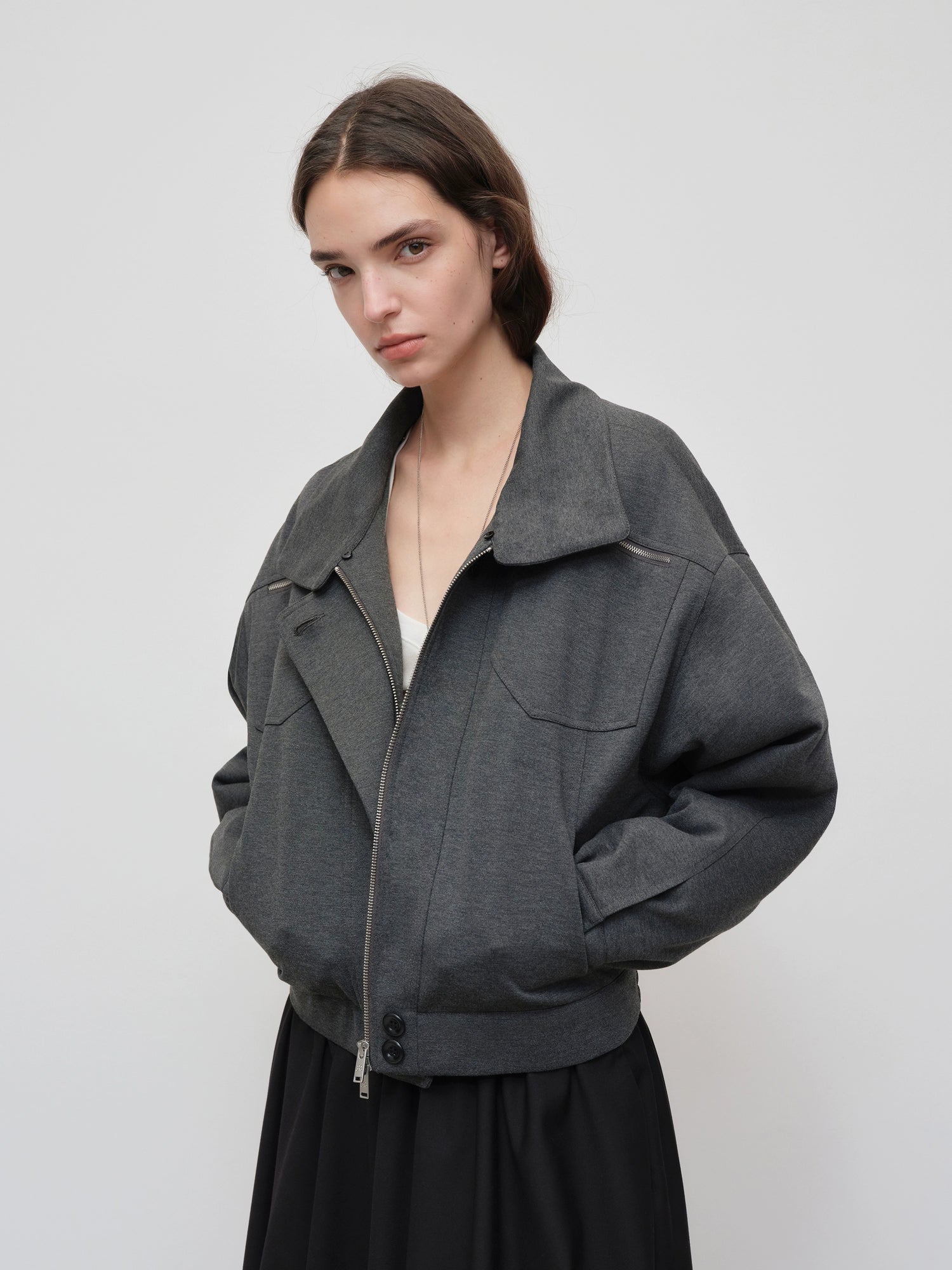 Detachable Fur Collar Knit Zip-Up Jacket